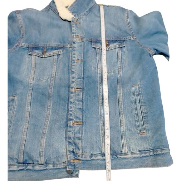 Goodfellow & Co. Sherpa Lined Denim Trucker Jacket Faux Fur Blue Wash Mens XL - Picture 9 of 11